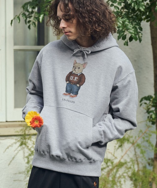 UN-FILLED（アンフィルド）の「mpa4033- UF DOG HOODIE パーカー（フレンチブルドッグ）(SDUF-2606FBD)（パーカー・メンズ・グレー/ホワイト・XL/L/M）」の8枚目の写真