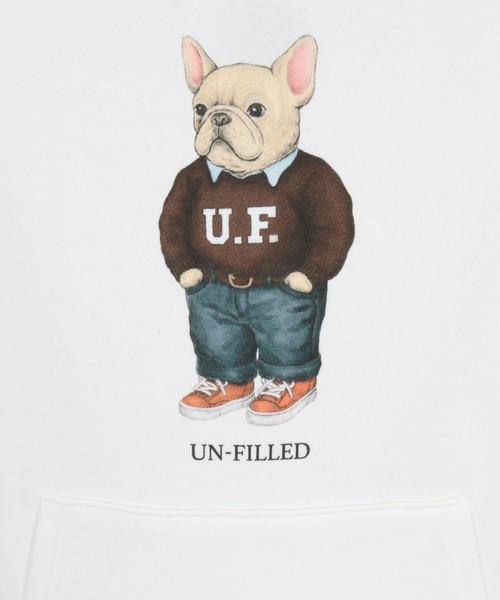 UN-FILLED（アンフィルド）の「mpa4033- UF DOG HOODIE パーカー（フレンチブルドッグ）(SDUF-2606FBD)（パーカー・メンズ・グレー/ホワイト・XL/L/M）」の13枚目の写真