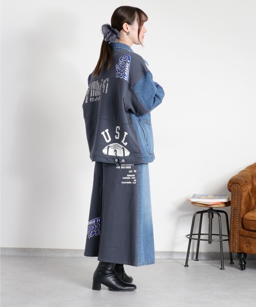 cepo(セポ)の「〈セットアップ対応〉REMAKEデニム×スウェットジャケット(デニムジャケット・レディース・ワンウォッシュ/ブルー系2・M)」の1枚目の写真