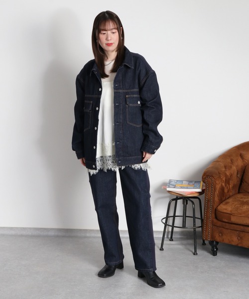 cepo(セポ)の「〈セットアップ対応〉REMAKEデニム×スウェットジャケット(デニムジャケット・レディース・ワンウォッシュ/ブルー系2・M)」の5枚目の写真