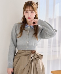 配色えりゴールドボタンニット
