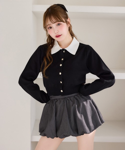one after another NICE CLAUP(ワンアフターアナザーナイスクラップ)の「配色えりゴールドボタンニット(ニット/セーター・レディース・ピンク/サックスブルー/ブラック/グレー/オフホワイト・FREE)」の21枚目の写真