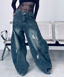 Y2K SYNAPSE FACTORY（ワイツーケー シナプスファクトリー）の「【3Dカーブ】ダメージ加工  ワイドバギーデニム（デニムパンツ）」