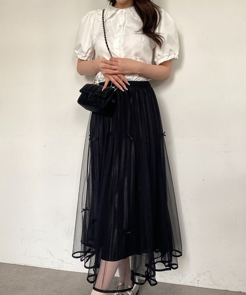 Mejoul（メジュール）の「【26年春夏新作】シアーチュール リボンプリーツロングスカート（スカート・レディース・ホワイト/ブラウン/ブラック・M/L）」の7枚目の写真