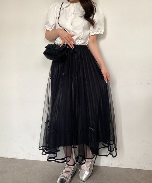 Mejoul（メジュール）の「【26年春夏新作】シアーチュール リボンプリーツロングスカート（スカート・レディース・ホワイト/ブラウン/ブラック・M/L）」の8枚目の写真