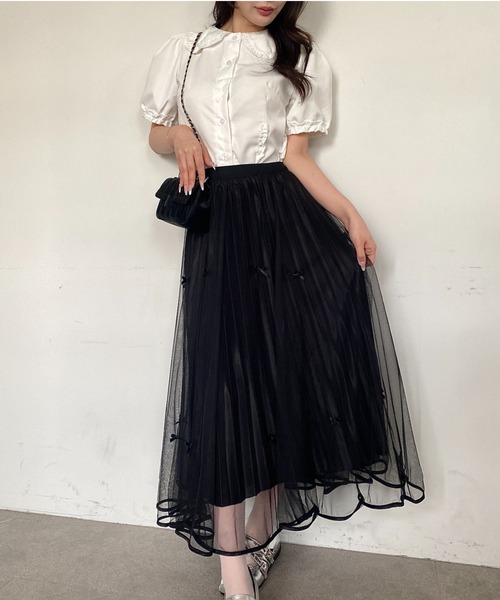 Mejoul（メジュール）の「【26年春夏新作】シアーチュール リボンプリーツロングスカート（スカート・レディース・ホワイト/ブラウン/ブラック・M/L）」の9枚目の写真