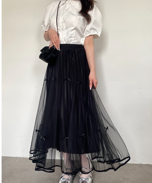 Mejoul（メジュール）の「【26年春夏新作】シアーチュール リボンプリーツロングスカート（スカート・レディース・ホワイト/ブラウン/ブラック・M/L）」の10枚目の写真