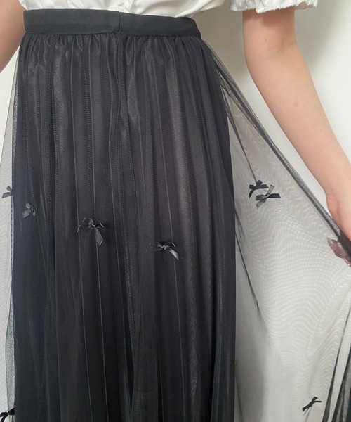 Mejoul（メジュール）の「【26年春夏新作】シアーチュール リボンプリーツロングスカート（スカート・レディース・ホワイト/ブラウン/ブラック・M/L）」の11枚目の写真