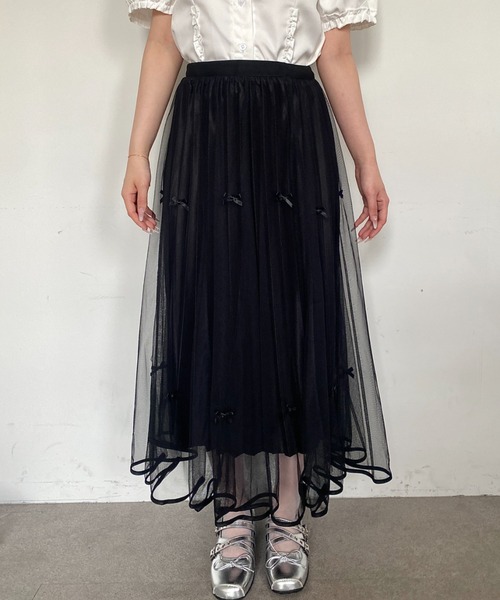 Mejoul（メジュール）の「【26年春夏新作】シアーチュール リボンプリーツロングスカート（スカート・レディース・ホワイト/ブラウン/ブラック・M/L）」の12枚目の写真
