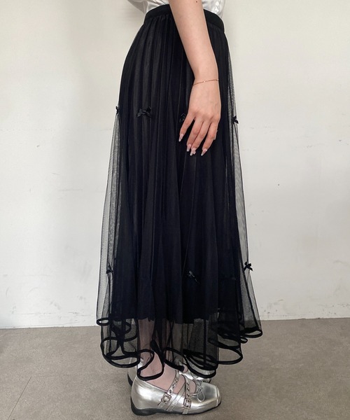 Mejoul（メジュール）の「【26年春夏新作】シアーチュール リボンプリーツロングスカート（スカート・レディース・ホワイト/ブラウン/ブラック・M/L）」の13枚目の写真