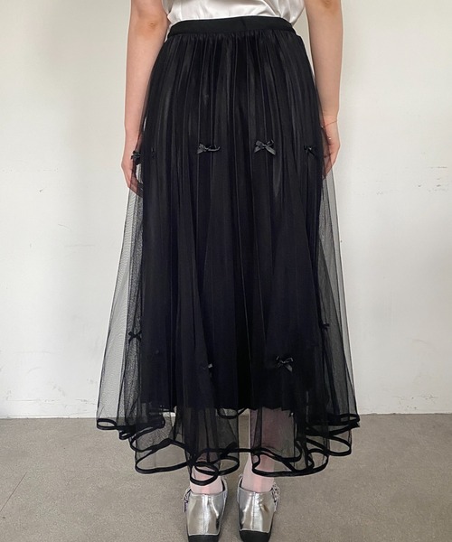 Mejoul（メジュール）の「【26年春夏新作】シアーチュール リボンプリーツロングスカート（スカート・レディース・ホワイト/ブラウン/ブラック・M/L）」の14枚目の写真