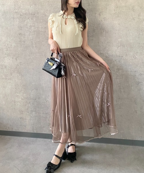 Mejoul（メジュール）の「【26年春夏新作】シアーチュール リボンプリーツロングスカート（スカート・レディース・ホワイト/ブラウン/ブラック・M/L）」の15枚目の写真