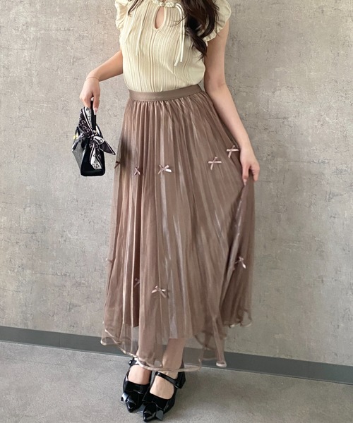 Mejoul（メジュール）の「【26年春夏新作】シアーチュール リボンプリーツロングスカート（スカート・レディース・ホワイト/ブラウン/ブラック・M/L）」の16枚目の写真