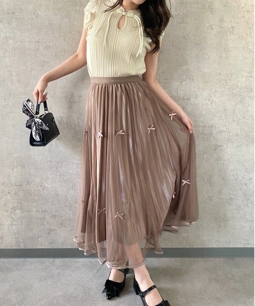 Mejoul（メジュール）の「【26年春夏新作】シアーチュール リボンプリーツロングスカート（スカート・レディース・ホワイト/ブラウン/ブラック・M/L）」の17枚目の写真