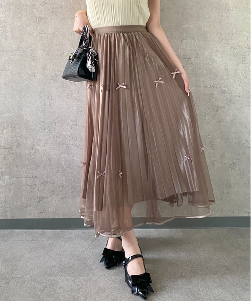 Mejoul（メジュール）の「【26年春夏新作】シアーチュール リボンプリーツロングスカート（スカート・レディース・ホワイト/ブラウン/ブラック・M/L）」の18枚目の写真