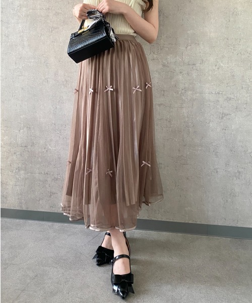 Mejoul（メジュール）の「【26年春夏新作】シアーチュール リボンプリーツロングスカート（スカート・レディース・ホワイト/ブラウン/ブラック・M/L）」の19枚目の写真