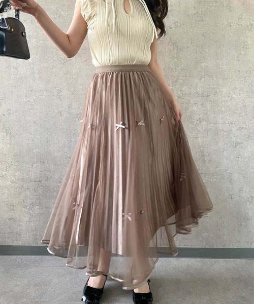 Mejoul（メジュール）の「【26年春夏新作】シアーチュール リボンプリーツロングスカート（スカート・レディース・ホワイト/ブラウン/ブラック・M/L）」の20枚目の写真