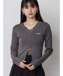 MURUA（ムルーア）の「レースレイヤードVネックニット（ニット/セーター）」