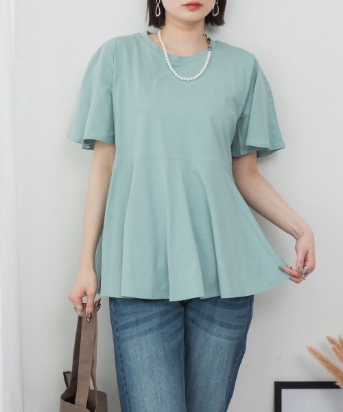 aity(アイティ)の「M-5L フレアヘム 半袖無地Tシャツ 夏服(Tシャツ/カットソー・レディース・ミント/オフホワイト/チャコールグレー/グレイッシュベージュ/ブラック・4L~5L/LL~3L/M~L)」の5枚目の写真