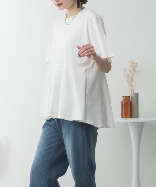 aity(アイティ)の「M-5L フレアヘム 半袖無地Tシャツ 夏服(Tシャツ/カットソー・レディース・ミント/オフホワイト/チャコールグレー/グレイッシュベージュ/ブラック・4L~5L/LL~3L/M~L)」の7枚目の写真