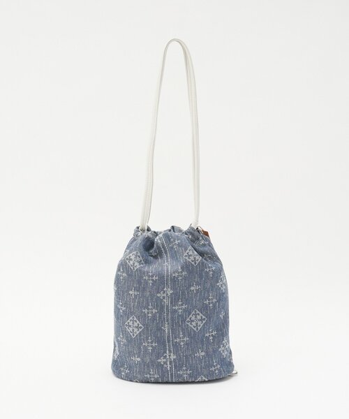 russet（ラシット）の「デニムジャガード3WAY巾着バッグ（ショルダーバッグ・レディース・インディゴブルー・FREE）」の4枚目の写真