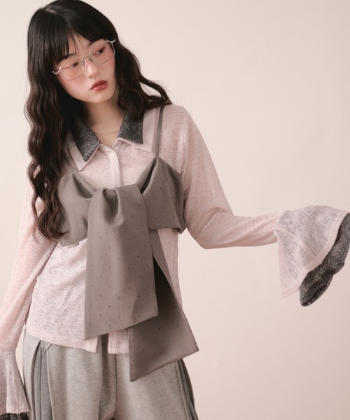 loin nuit（ロワンニュイ）の「sheer layered color tops / シアーレイヤードカラートップス（Tシャツ/カットソー・レディース・ピンク/チャコールグレー・FREE）」の2枚目の写真