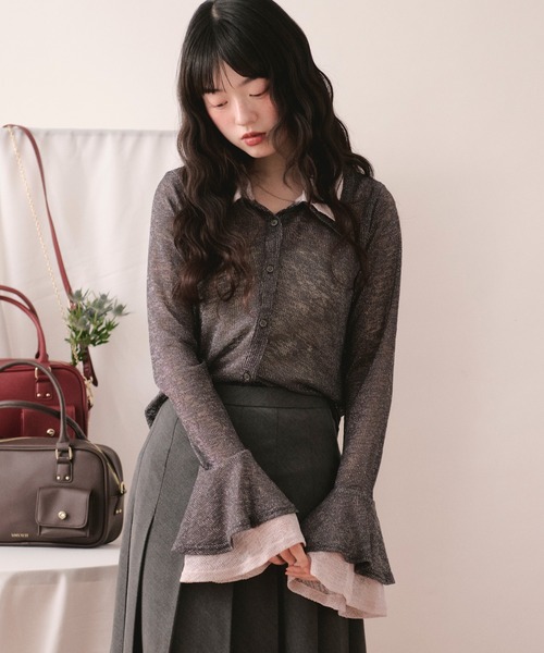 loin nuit（ロワンニュイ）の「sheer layered color tops / シアーレイヤードカラートップス（Tシャツ/カットソー・レディース・ピンク/チャコールグレー・FREE）」の6枚目の写真