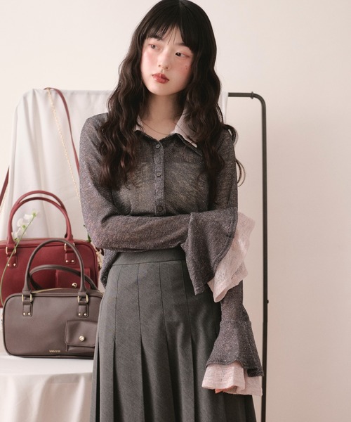 loin nuit（ロワンニュイ）の「sheer layered color tops / シアーレイヤードカラートップス（Tシャツ/カットソー・レディース・ピンク/チャコールグレー・FREE）」の8枚目の写真