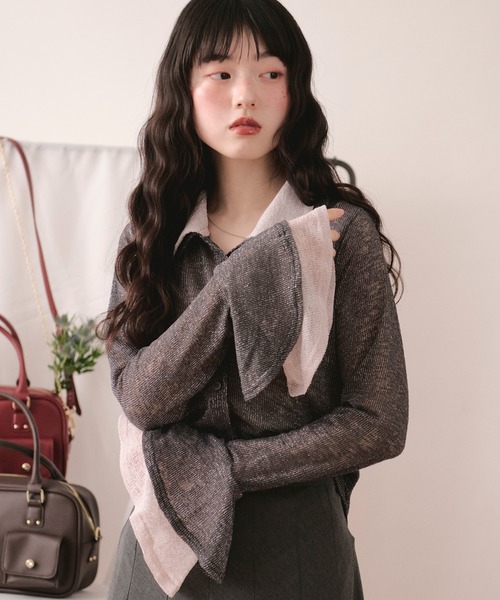 loin nuit（ロワンニュイ）の「sheer layered color tops / シアーレイヤードカラートップス（Tシャツ/カットソー・レディース・ピンク/チャコールグレー・FREE）」の18枚目の写真