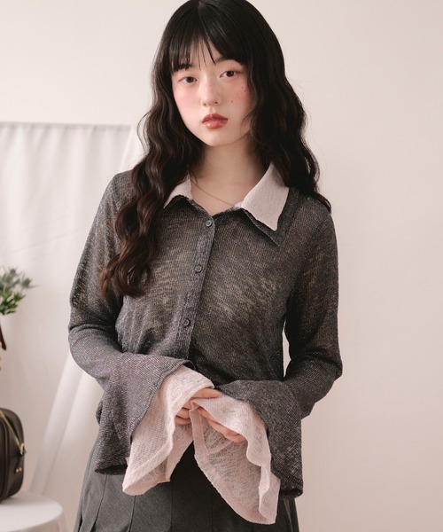loin nuit（ロワンニュイ）の「sheer layered color tops / シアーレイヤードカラートップス（Tシャツ/カットソー・レディース・ピンク/チャコールグレー・FREE）」の19枚目の写真