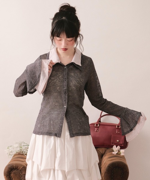 loin nuit（ロワンニュイ）の「sheer layered color tops / シアーレイヤードカラートップス（Tシャツ/カットソー・レディース・ピンク/チャコールグレー・FREE）」の10枚目の写真