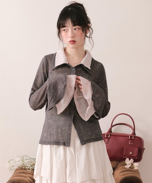loin nuit（ロワンニュイ）の「sheer layered color tops / シアーレイヤードカラートップス（Tシャツ/カットソー・レディース・ピンク/チャコールグレー・FREE）」の11枚目の写真