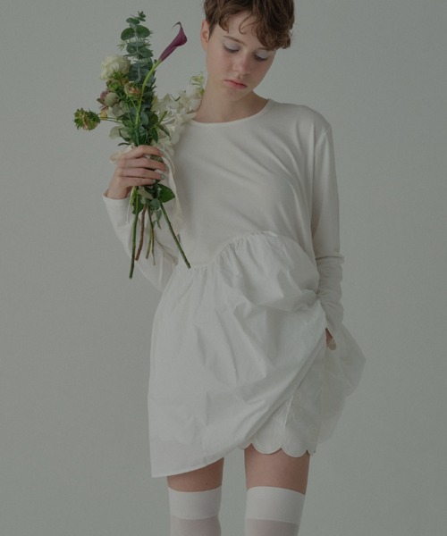HONEY MI HONEY（ハニーミーハニー）の「taffeta frill long t-shirt（Tシャツ/カットソー・レディース・グレー/ブラック/ピンク/ホワイト・FREE）」の5枚目の写真