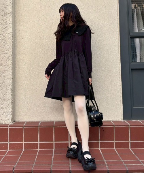 HONEY MI HONEY（ハニーミーハニー）の「taffeta frill long t-shirt（Tシャツ/カットソー・レディース・グレー/ブラック/ピンク/ホワイト・FREE）」の10枚目の写真