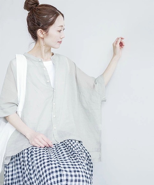 solamonat poche(ソラモナポッシェ)の「ラミーワイドシャツ(シャツ/ブラウス・レディース・ラベンダー/ブラック/ライトオリーブ/ライトグレー/ライトブルー/ホワイト/ベージュ・2)」の1枚目の写真
