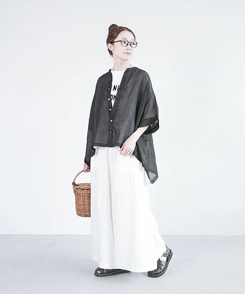 solamonat poche(ソラモナポッシェ)の「ラミーワイドシャツ(シャツ/ブラウス・レディース・ラベンダー/ブラック/ライトオリーブ/ライトグレー/ライトブルー/ホワイト/ベージュ・2)」の9枚目の写真