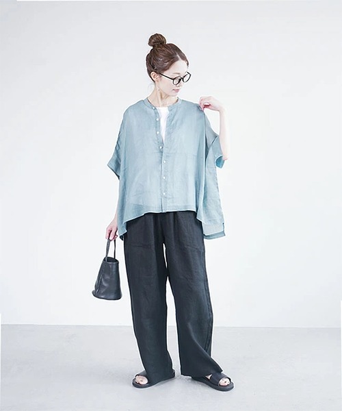solamonat poche(ソラモナポッシェ)の「ラミーワイドシャツ(シャツ/ブラウス・レディース・ラベンダー/ブラック/ライトオリーブ/ライトグレー/ライトブルー/ホワイト/ベージュ・2)」の13枚目の写真
