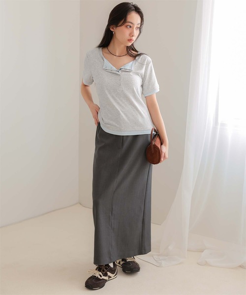 miette(ミエット)の「レイヤード風ヘンリーネック半袖トップス(Tシャツ/カットソー・レディース・レッド/オートミール/グレー/ブラック・L/M/S)」の19枚目の写真