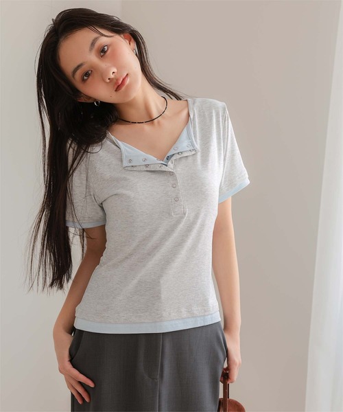 miette(ミエット)の「レイヤード風ヘンリーネック半袖トップス(Tシャツ/カットソー・レディース・レッド/オートミール/グレー/ブラック・L/M/S)」の22枚目の写真