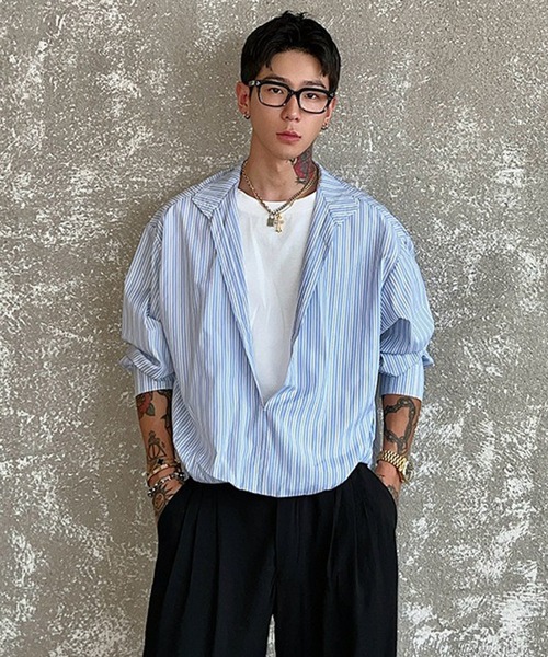 WESTBOY（ウエストボーイ）の「レイヤードストライプ オーバーサイズ ストリートシャツ WO26S5TP18（シャツ/ブラウス・メンズ・ブルー・XXL/XL）」の2枚目の写真