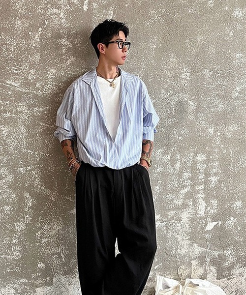 WESTBOY（ウエストボーイ）の「レイヤードストライプ オーバーサイズ ストリートシャツ WO26S5TP18（シャツ/ブラウス・メンズ・ブルー・XXL/XL）」の3枚目の写真