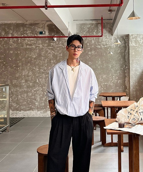 WESTBOY（ウエストボーイ）の「レイヤードストライプ オーバーサイズ ストリートシャツ WO26S5TP18（シャツ/ブラウス・メンズ・ブルー・XXL/XL）」の5枚目の写真