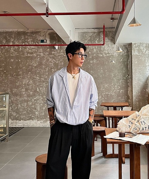 WESTBOY（ウエストボーイ）の「レイヤードストライプ オーバーサイズ ストリートシャツ WO26S5TP18（シャツ/ブラウス・メンズ・ブルー・XXL/XL）」の6枚目の写真