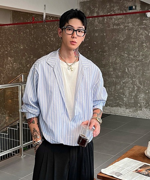 WESTBOY（ウエストボーイ）の「レイヤードストライプ オーバーサイズ ストリートシャツ WO26S5TP18（シャツ/ブラウス・メンズ・ブルー・XXL/XL）」の8枚目の写真