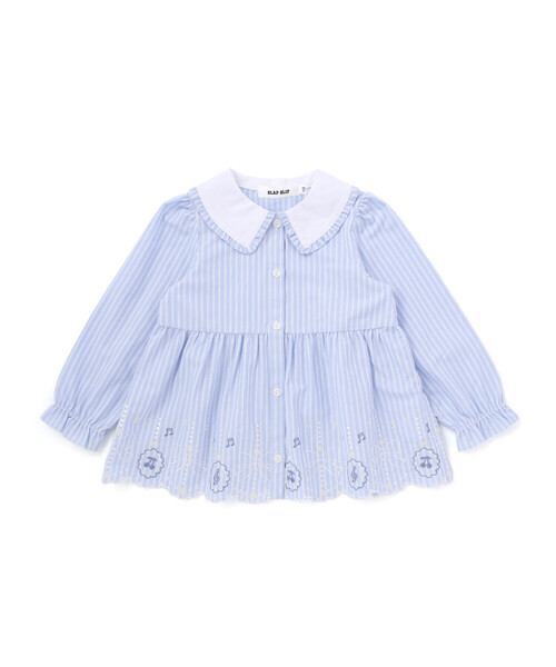 SLAP SLIP（スラップスリップ）の「ストライプ＆花柄裾刺しゅうフレアブラウス(90~130cm)（シャツ/ブラウス・キッズ・ホワイト系その他2/ブルー系その他・90cm/130cm/100cm/110cm/120cm）」の2枚目の写真