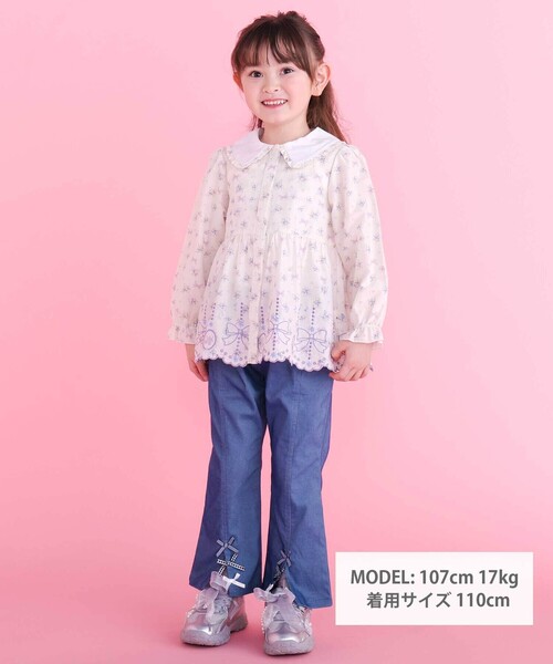 SLAP SLIP（スラップスリップ）の「ストライプ＆花柄裾刺しゅうフレアブラウス(90~130cm)（シャツ/ブラウス・キッズ・ホワイト系その他2/ブルー系その他・90cm/130cm/100cm/110cm/120cm）」の3枚目の写真