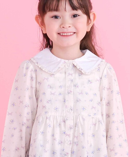 SLAP SLIP（スラップスリップ）の「ストライプ＆花柄裾刺しゅうフレアブラウス(90~130cm)（シャツ/ブラウス・キッズ・ホワイト系その他2/ブルー系その他・90cm/130cm/100cm/110cm/120cm）」の4枚目の写真