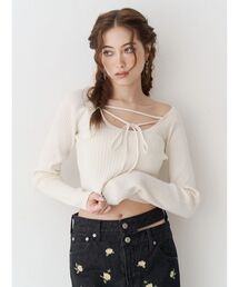 ストラップデザインリブニットトップス 春服