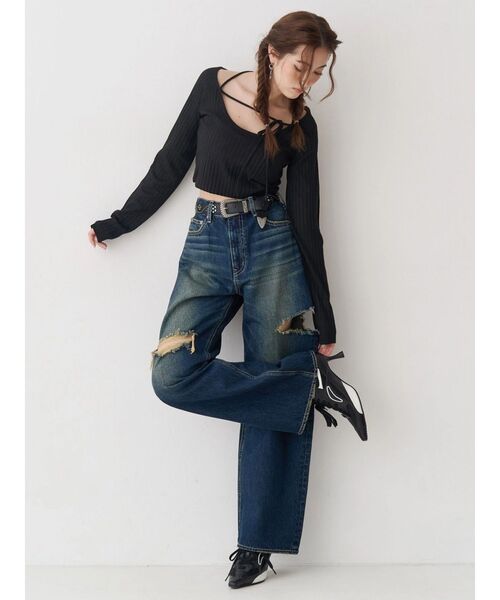 EVRIS(エヴリス)の「ストラップデザインリブニットトップス 春服(ニット/セーター・レディース・ホワイト/ピンク/ブラック・FREE)」の17枚目の写真