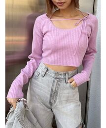 ストラップデザインリブニットトップス 春服